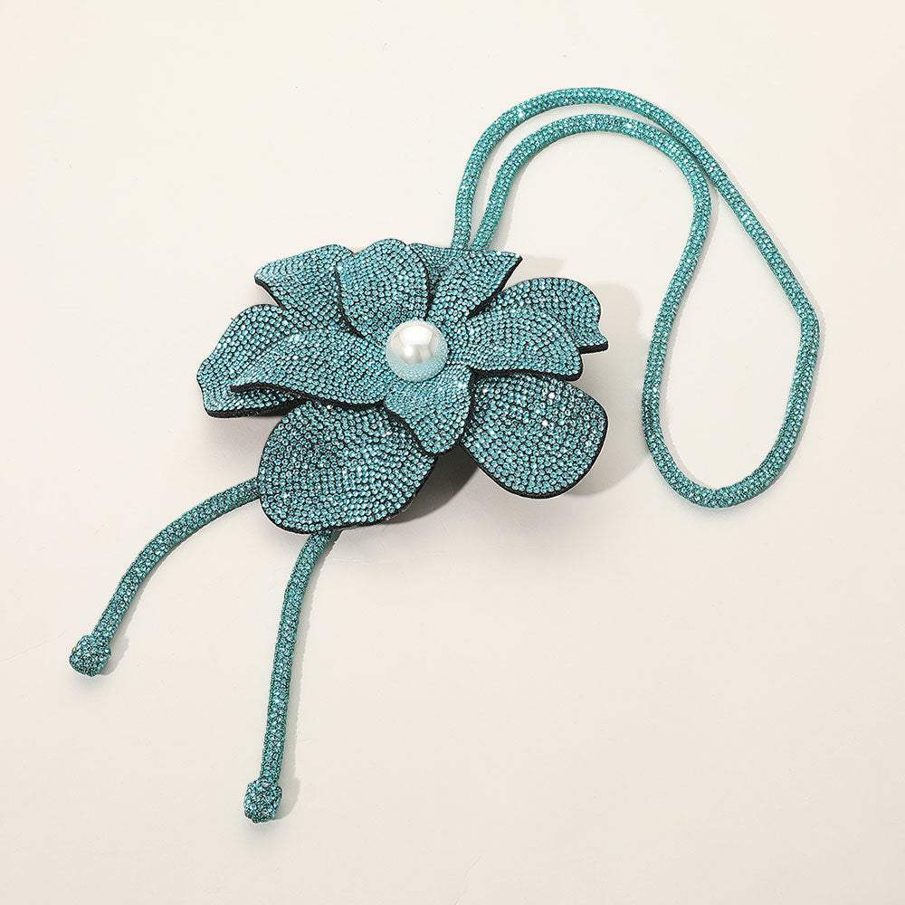Pearl Centered Bling Studded Flower Pointed Bolo Tie Necklace - Madeline Love - Flyclothing LLC
