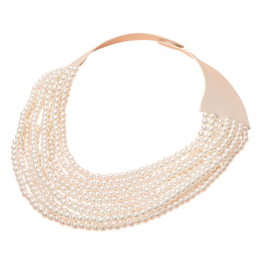 Multi Layered Pearl Beaded Magnetic Statement Collar Necklace - Madeline Love - Flyclothing LLC
