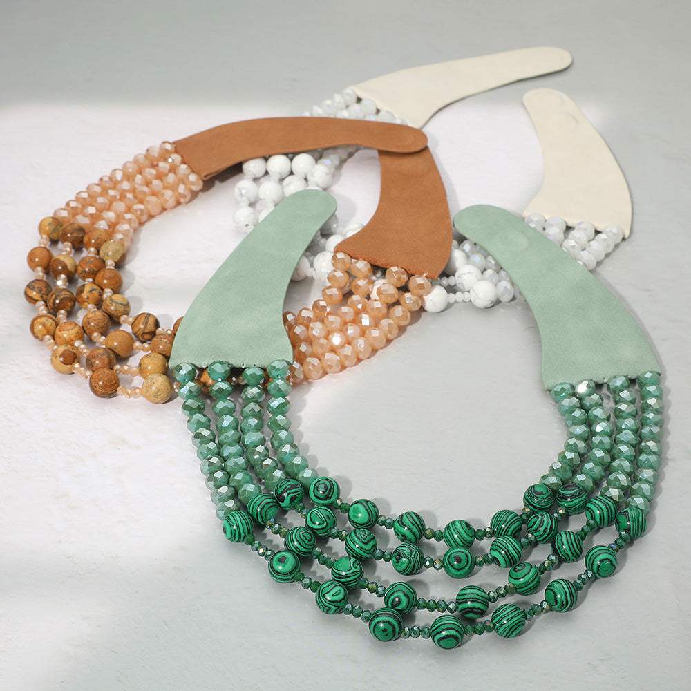 Layered Natural Stone Faceted Beaded Magnetic Collar Necklace - Madeline Love - Flyclothing LLC