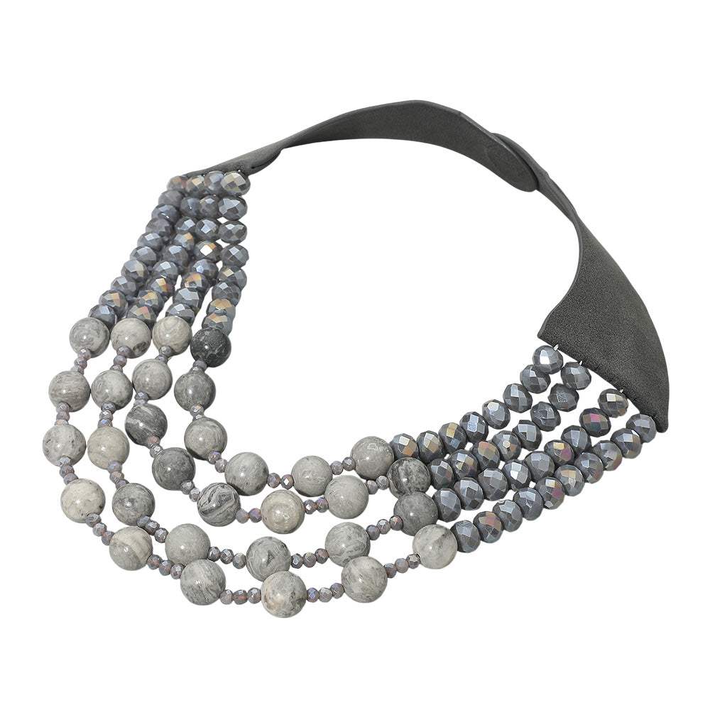 Layered Natural Stone Faceted Beaded Magnetic Collar Necklace - Madeline Love - Flyclothing LLC