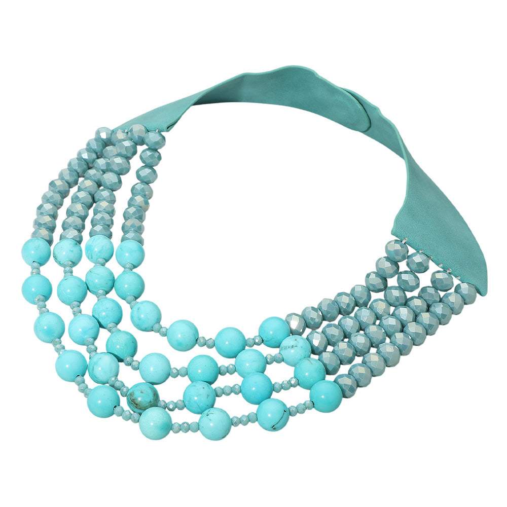 Layered Natural Stone Faceted Beaded Magnetic Collar Necklace - Madeline Love - Flyclothing LLC