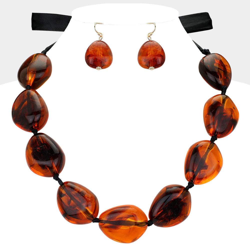 Amber Pebble Stone Beaded Statement Necklace - Madeline Love - Flyclothing LLC