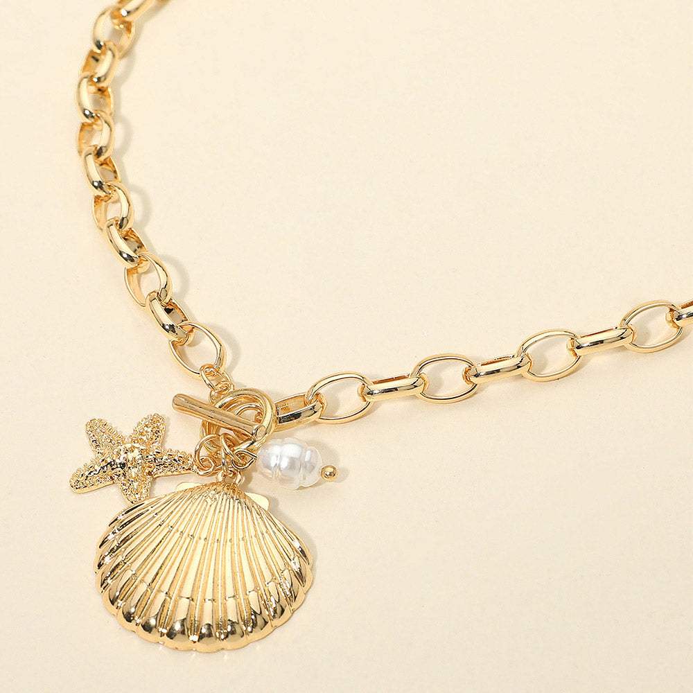Seashell Starfish Pearl Charm Toggle Chunky Chain Necklace - Madeline Love - Flyclothing LLC