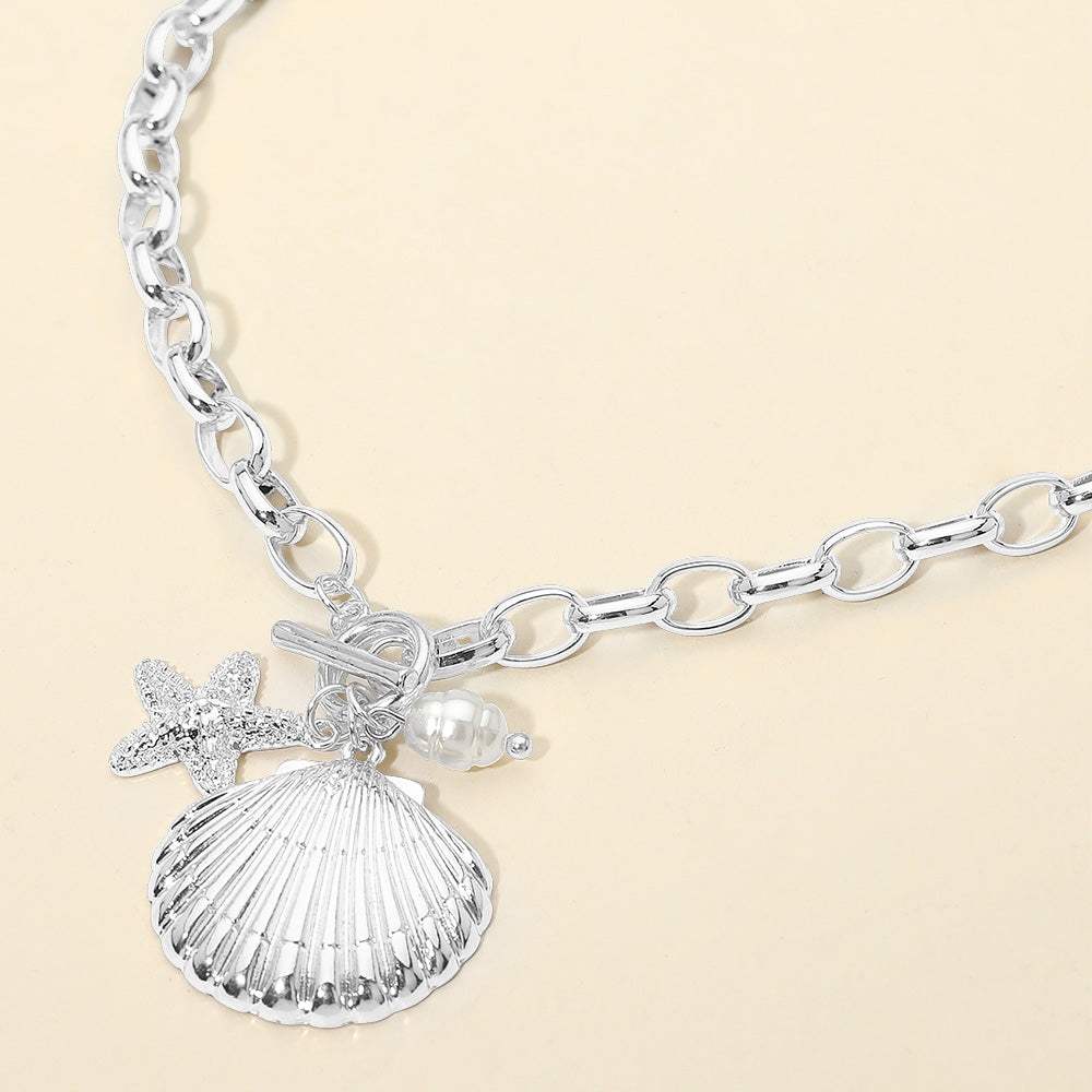 Seashell Starfish Pearl Charm Toggle Chunky Chain Necklace - Madeline Love - Flyclothing LLC