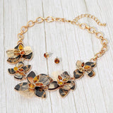 Stone Accent Resin Metal Cutout Floral Link Statement Necklace - Madeline Love - Flyclothing LLC