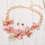 Stone Accent Resin Metal Cutout Floral Link Statement Necklace - Madeline Love - Flyclothing LLC