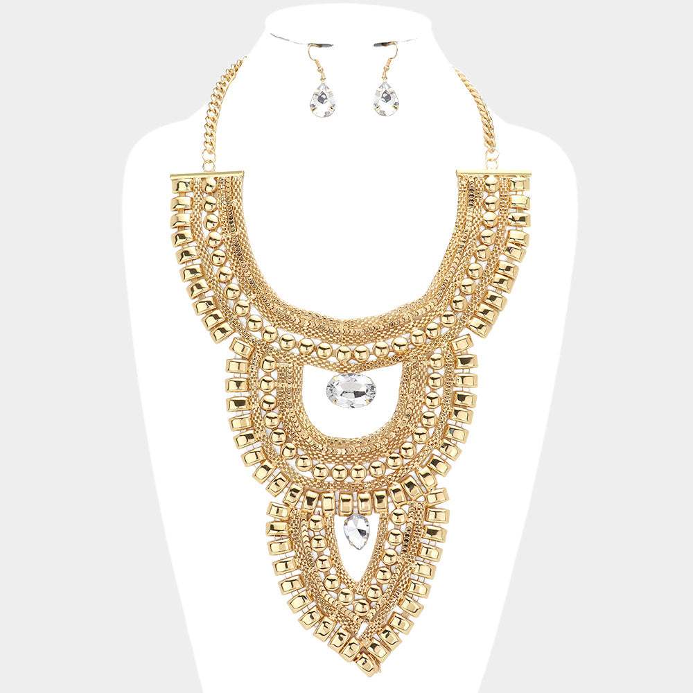 Stone Pointed Metal Statement Necklace - Madeline Love - Flyclothing LLC