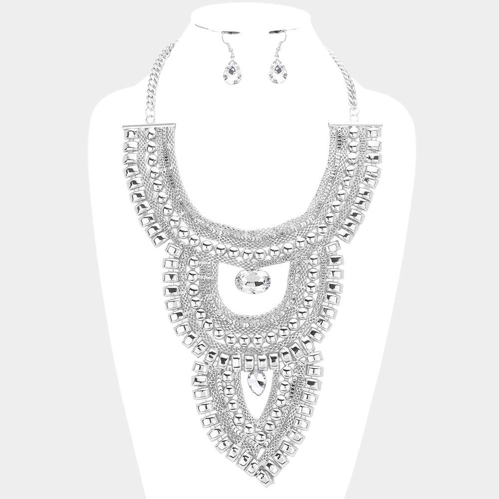 Stone Pointed Metal Statement Necklace - Madeline Love - Flyclothing LLC