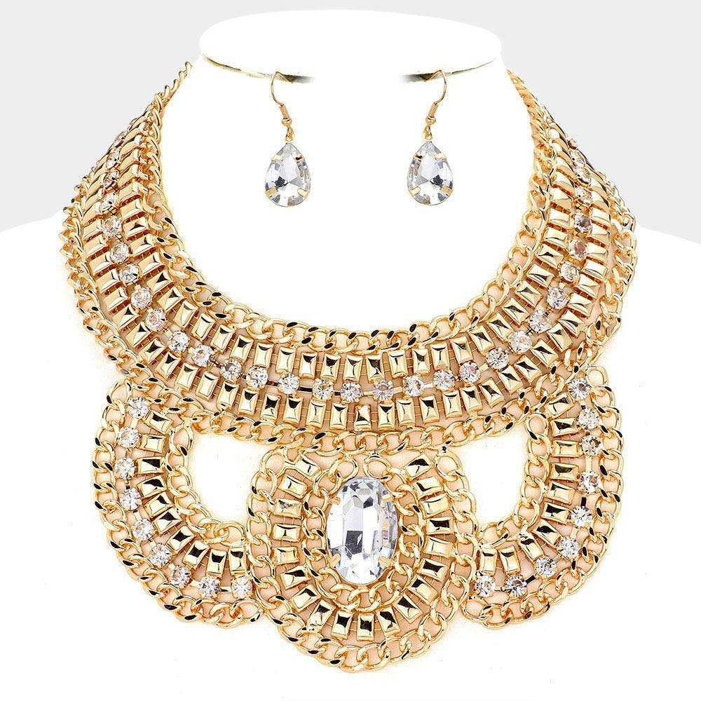 Oval Stone Accented Statement Necklace - Madeline Love - Flyclothing LLC