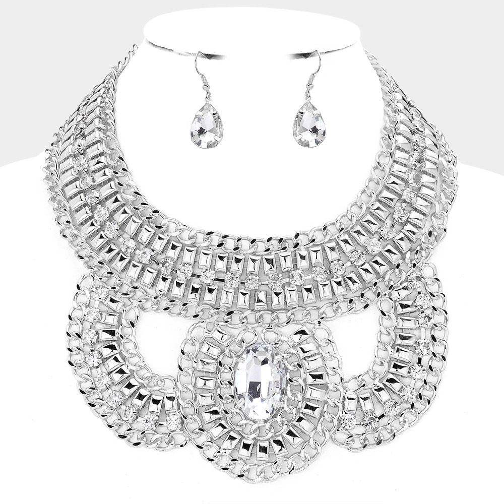 Oval Stone Accented Statement Necklace - Madeline Love - Flyclothing LLC