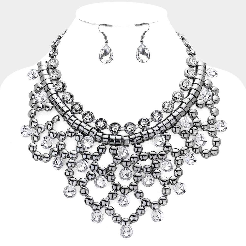 Round Stone Pointed Statement Necklace - Madeline Love - Flyclothing LLC