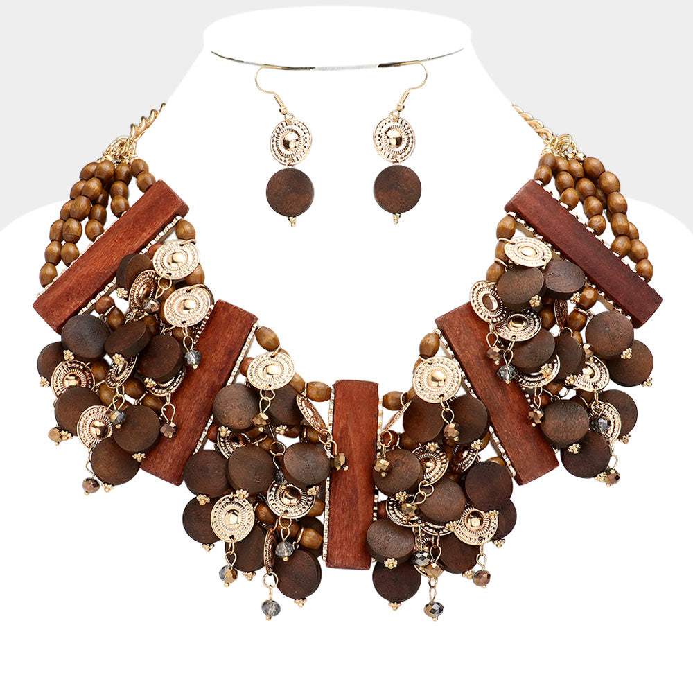 Ethnic Vintage Wooden Bib Necklace - Madeline Love - Flyclothing LLC