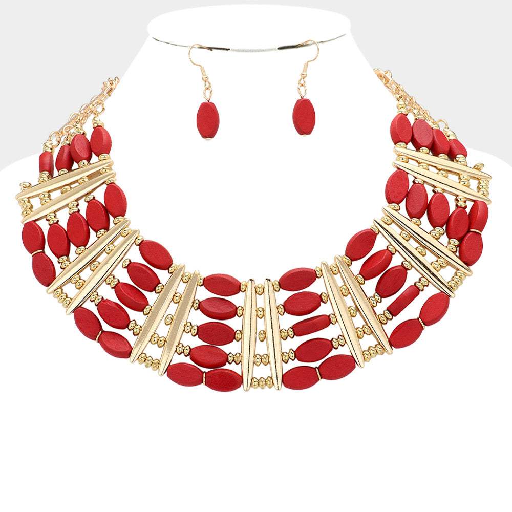 Oval Wood Beaded Statement Necklace - Madeline Love - Flyclothing LLC