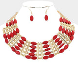 Oval Wood Beaded Statement Necklace - Madeline Love - Flyclothing LLC
