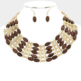 Oval Wood Beaded Statement Necklace - Madeline Love - Flyclothing LLC