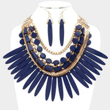 Wooden Spike Accented Metal Chain Layered Bib Necklace - Madeline Love - Flyclothing LLC
