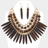 Wooden Spike Accented Metal Chain Layered Bib Necklace - Madeline Love - Flyclothing LLC