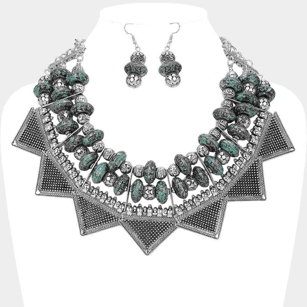 Antique Metal Western Geometric Collar Statement Necklace - Madeline Love - Flyclothing LLC