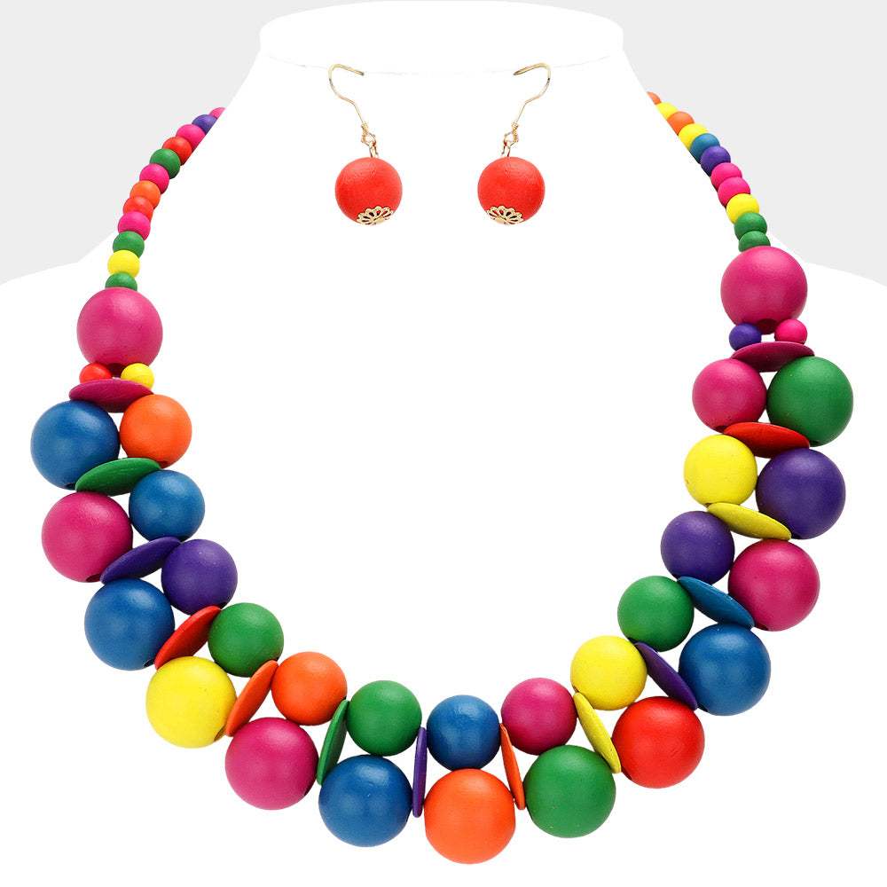 Wood Ball Embellished Statement Necklace - Madeline Love - Flyclothing LLC
