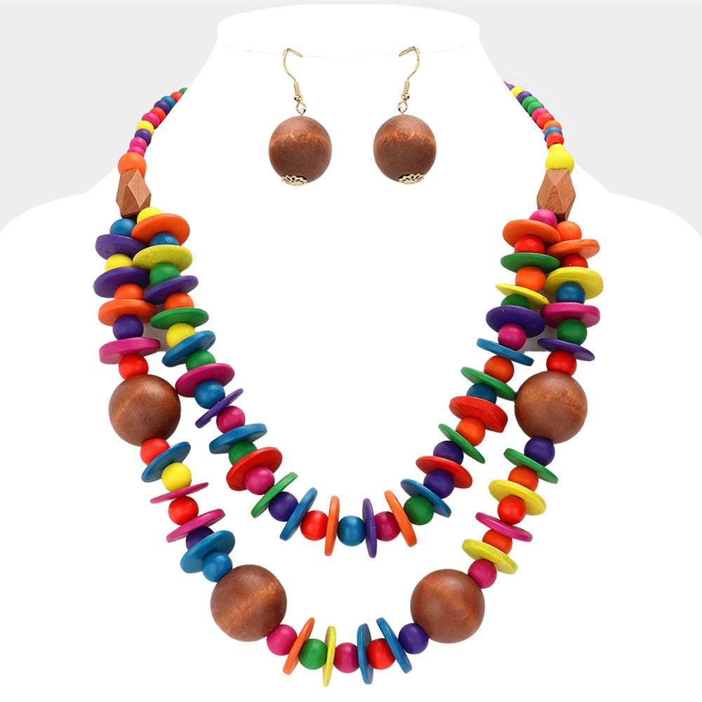Wood Ball Pointed Wooden Plate Embellished Statement Necklace - Madeline Love - Flyclothing LLC