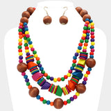 Wood Ball Beaded Triple Layered Statement Necklace - Madeline Love - Flyclothing LLC