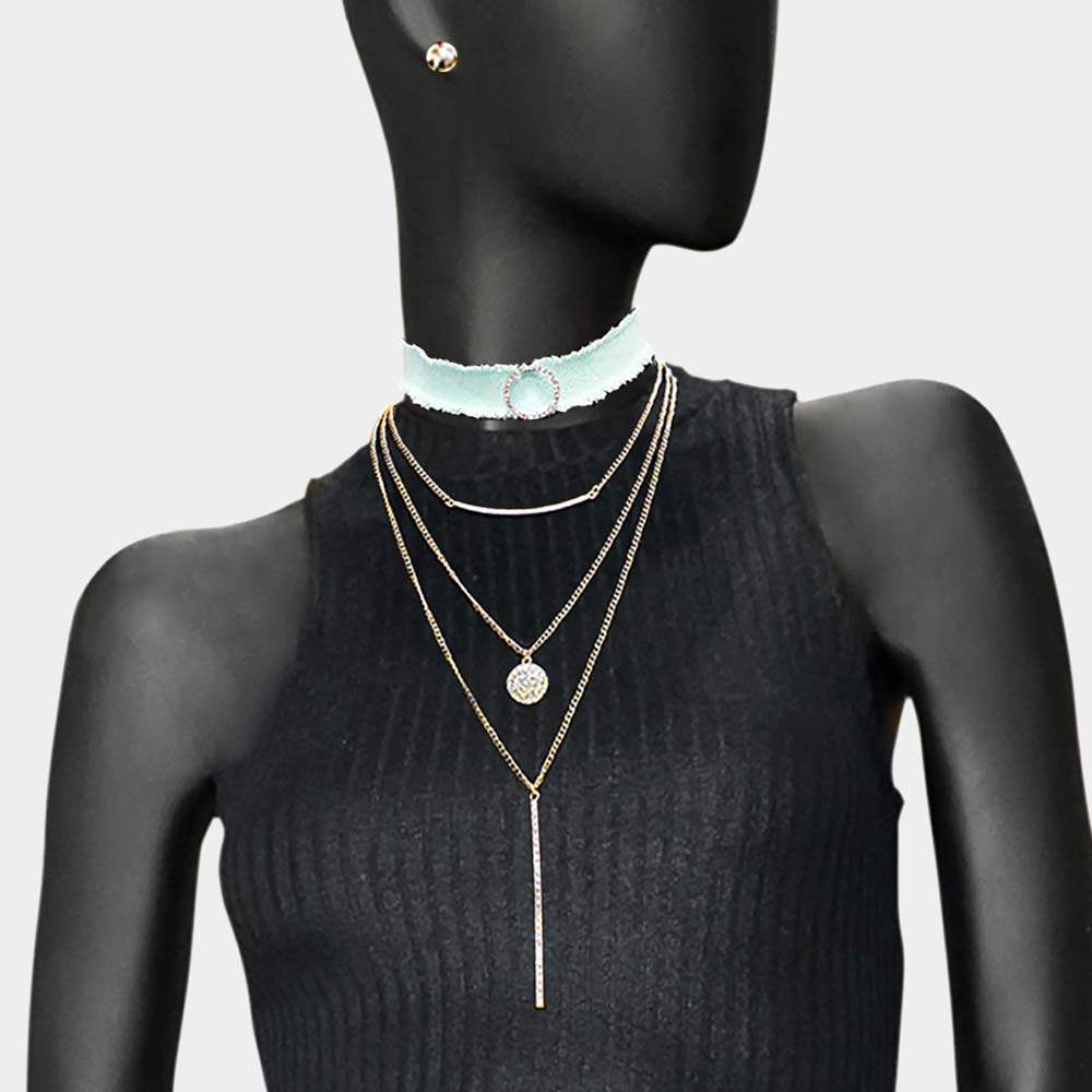 4PCS - Fabric Choker Geometric Pendant Necklaces - Madeline Love - Flyclothing LLC