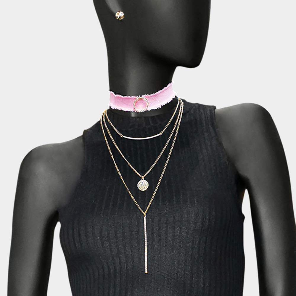 4PCS - Fabric Choker Geometric Pendant Necklaces - Madeline Love - Flyclothing LLC