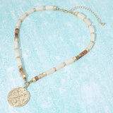 Textured Zodiac Coin Pendant Beaded Necklace - Madeline Love - Flyclothing LLC