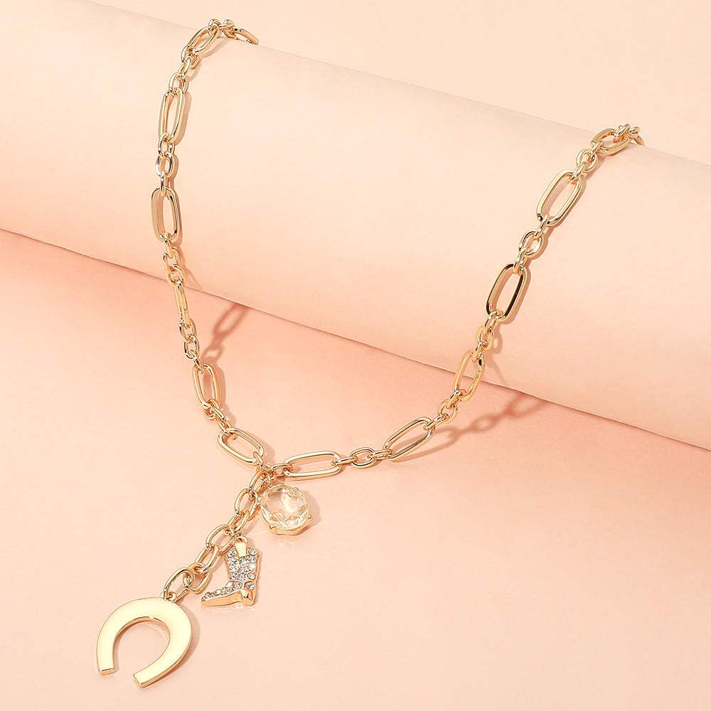 Horseshoe Cowboy Boot Pearl Charm Drop Paperclip Chain Necklace - Madeline Love - Flyclothing LLC