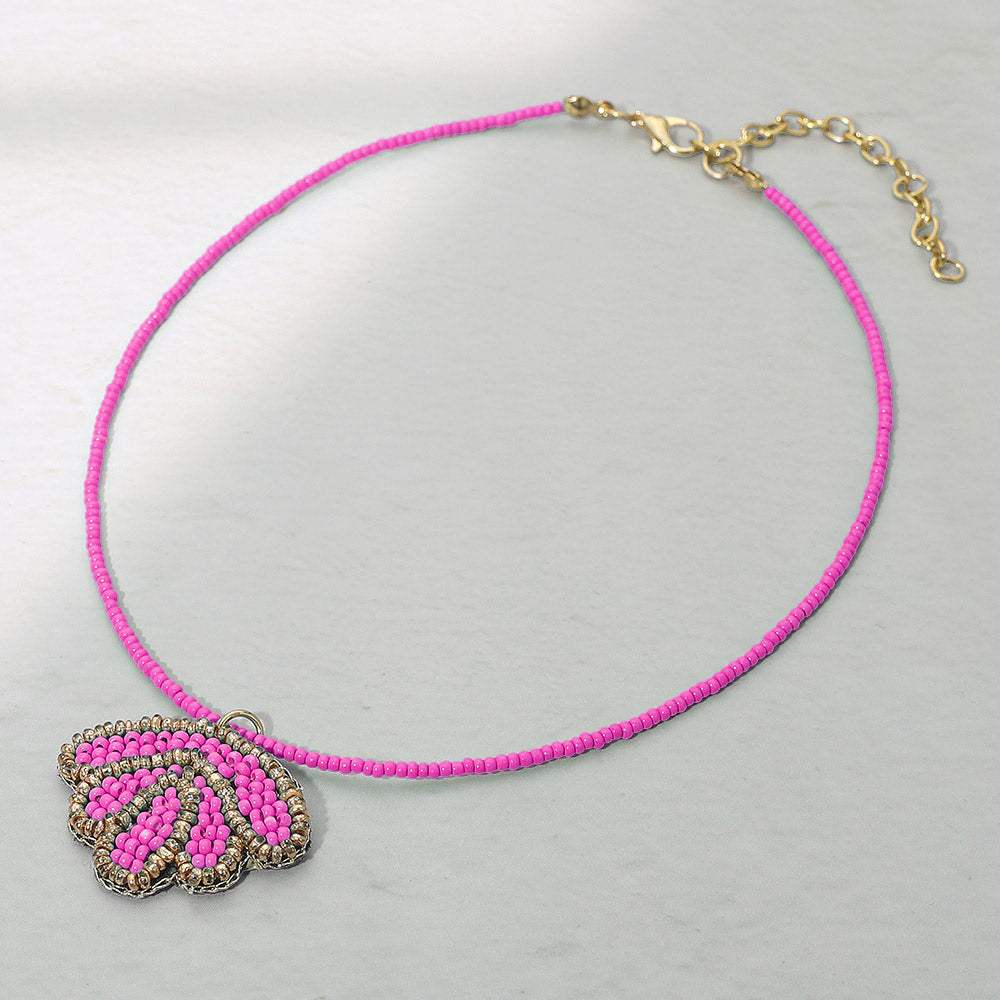 Felt Back Seed Beaded Shell Pendant Necklace - Madeline Love - Flyclothing LLC
