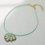 Felt Back Seed Beaded Shell Pendant Necklace - Madeline Love - Flyclothing LLC