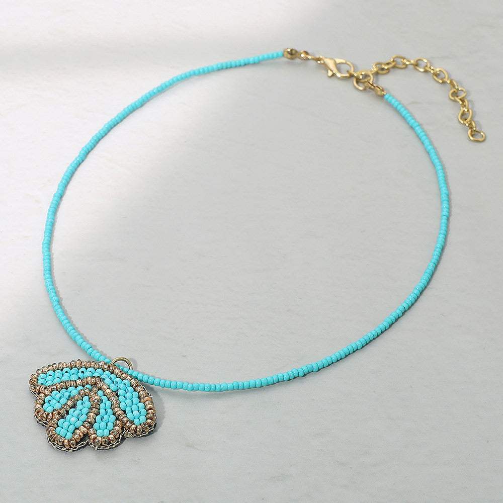 Felt Back Seed Beaded Shell Pendant Necklace - Madeline Love - Flyclothing LLC
