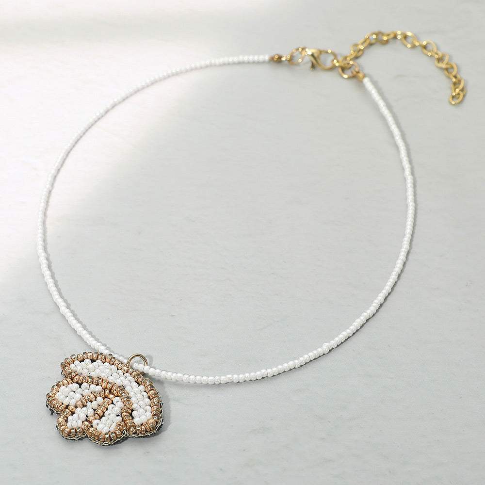Felt Back Seed Beaded Shell Pendant Necklace - Madeline Love - Flyclothing LLC