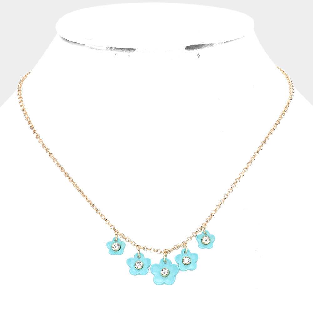 Stone Embellished Flower Necklace - Madeline Love - Flyclothing LLC