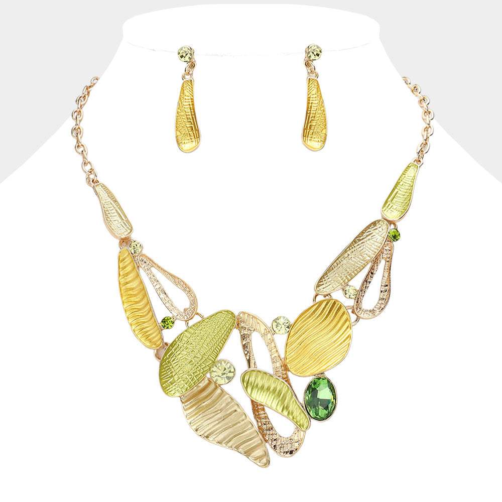 Stone Embellished Abstract Colored Metal Cluster Necklace - Madeline Love - Flyclothing LLC