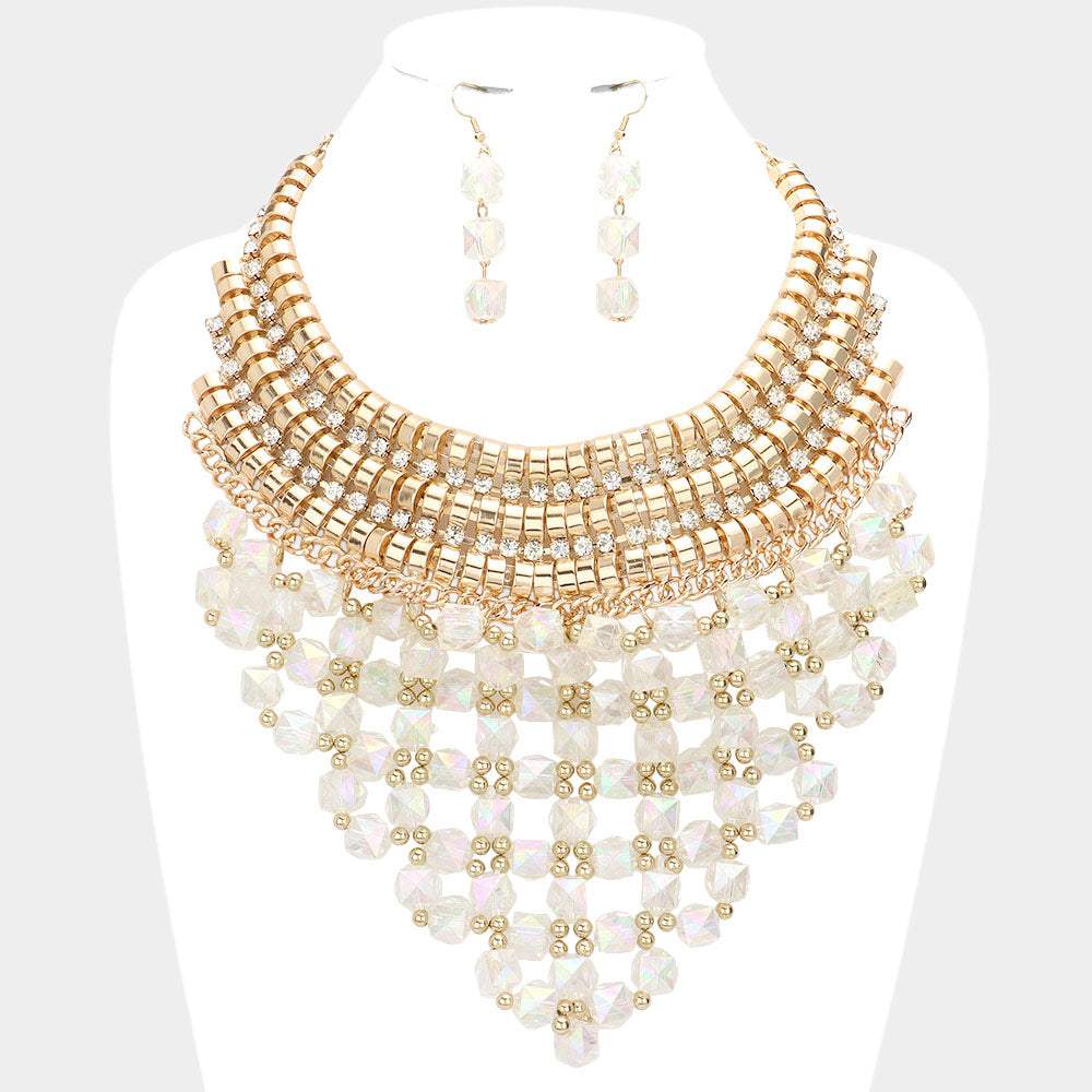 Faceted Cube Bead Cluster Bib Necklace - Madeline Love - Flyclothing LLC