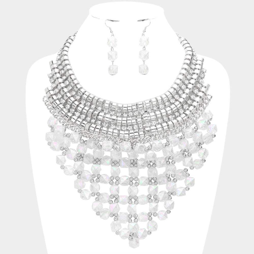 Faceted Cube Bead Cluster Bib Necklace - Madeline Love - Flyclothing LLC