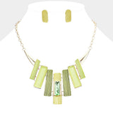 Stone Embellished Colored Metal Rectangle Link Necklace - Madeline Love - Flyclothing LLC
