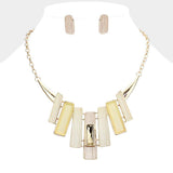 Stone Embellished Colored Metal Rectangle Link Necklace - Madeline Love - Flyclothing LLC