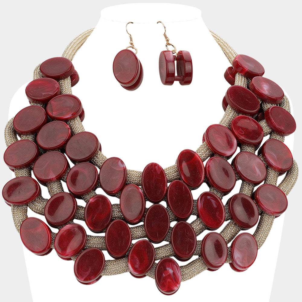 Marbled Oval Bead Cluster Statement Necklace - Madeline Love - Flyclothing LLC
