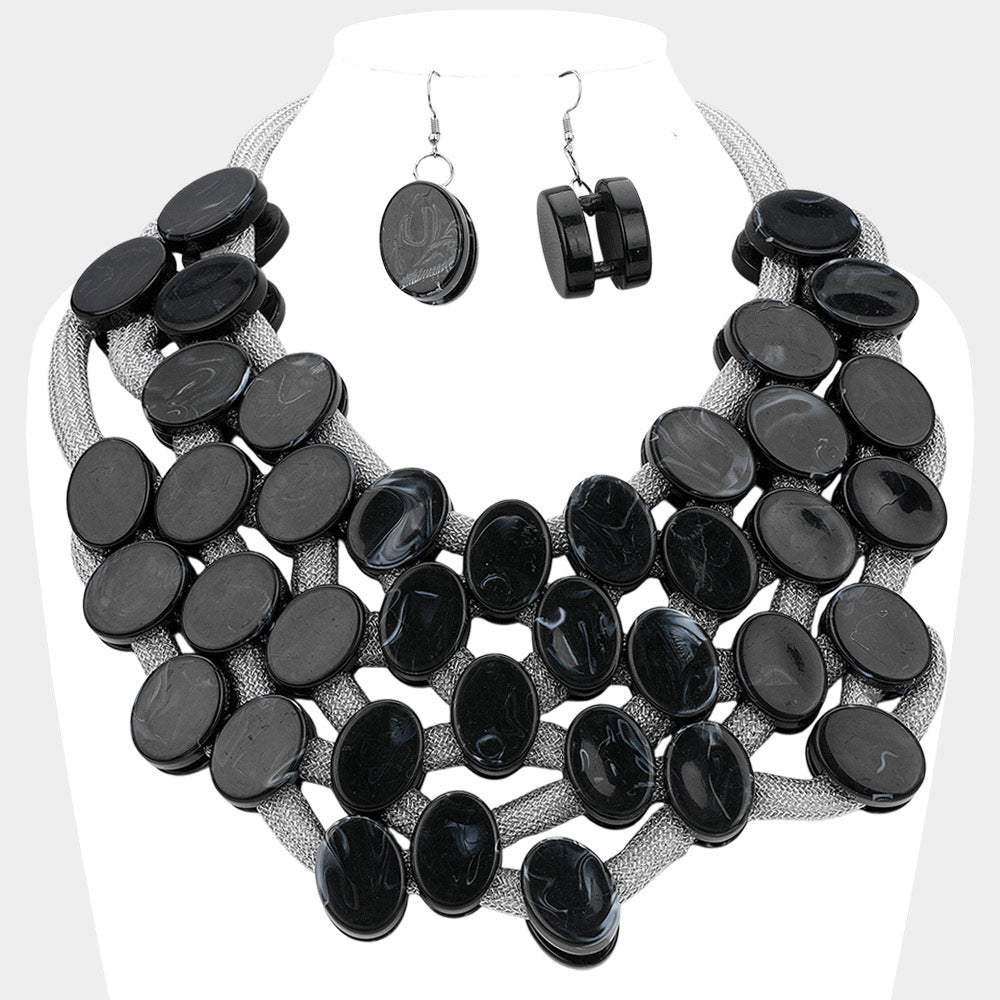 Marbled Oval Bead Cluster Statement Necklace - Madeline Love - Flyclothing LLC