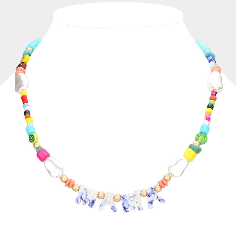 MAMA Celluloid Acetate Message Accented Pearl Multi Beaded Necklace - Madeline Love - Flyclothing LLC