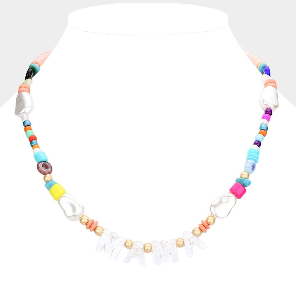 MAMA Celluloid Acetate Message Accented Pearl Multi Beaded Necklace - Madeline Love - Flyclothing LLC