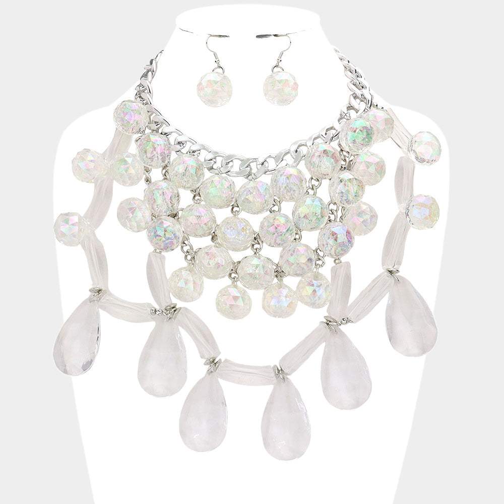 Lucite Bead Cluster Teardrop Link Statement Necklace - Madeline Love - Flyclothing LLC