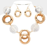 Clear Disco Ball Open Circle Metal Link Statement Necklace - Madeline Love - Flyclothing LLC