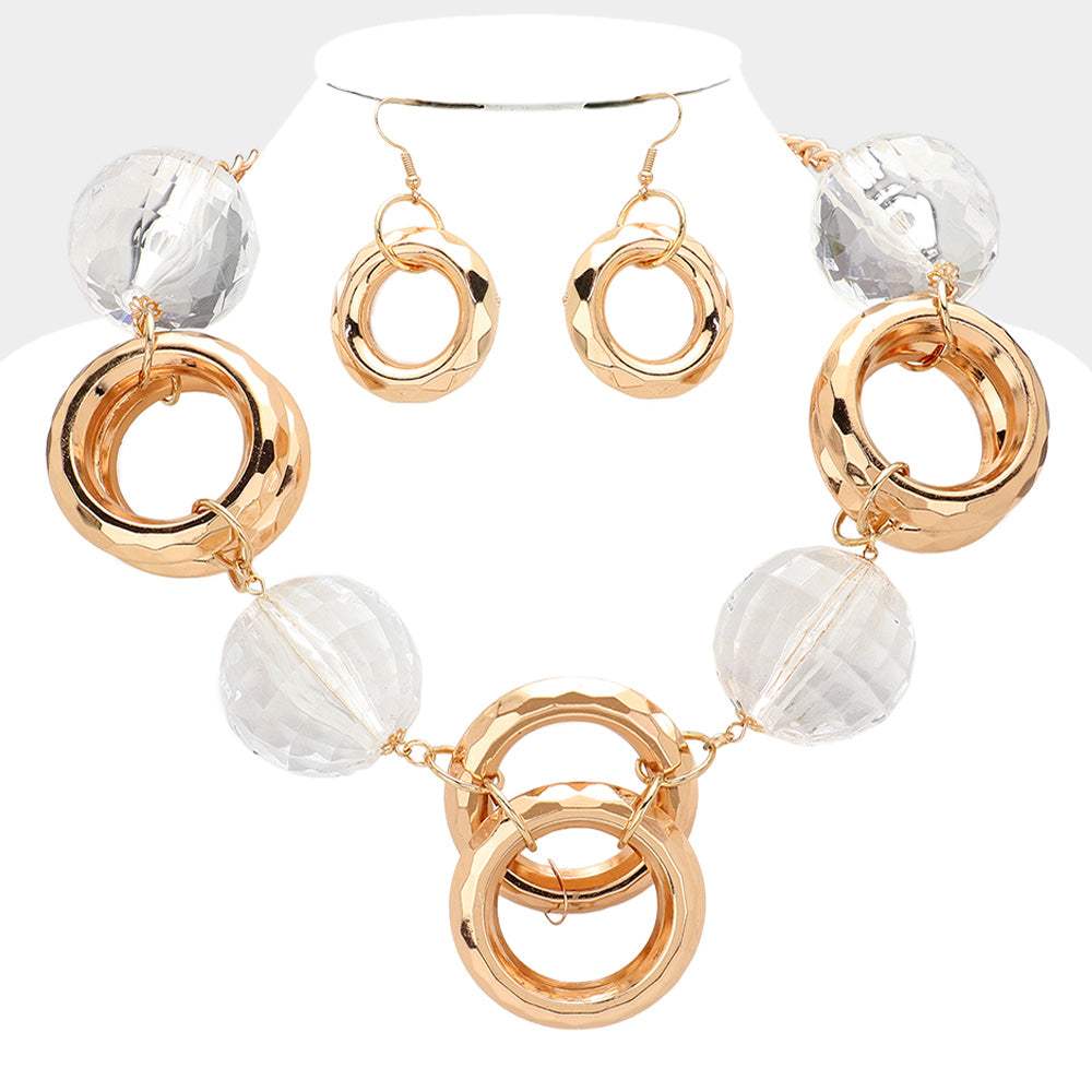 Clear Disco Ball Open Circle Metal Link Statement Necklace - Madeline Love - Flyclothing LLC