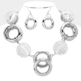 Clear Disco Ball Open Circle Metal Link Statement Necklace - Madeline Love - Flyclothing LLC