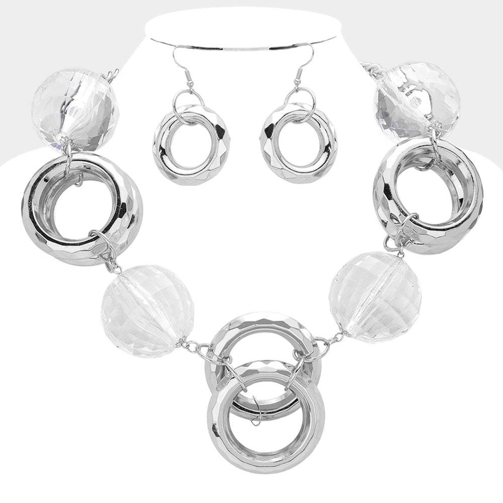 Clear Disco Ball Open Circle Metal Link Statement Necklace - Madeline Love - Flyclothing LLC
