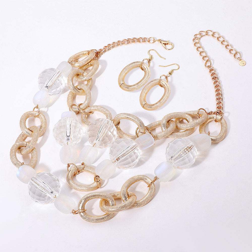 Chunky Acrylic Ball Textured Metal Ring Abstract Chandelier Statement Necklace - Madeline Love - Flyclothing LLC