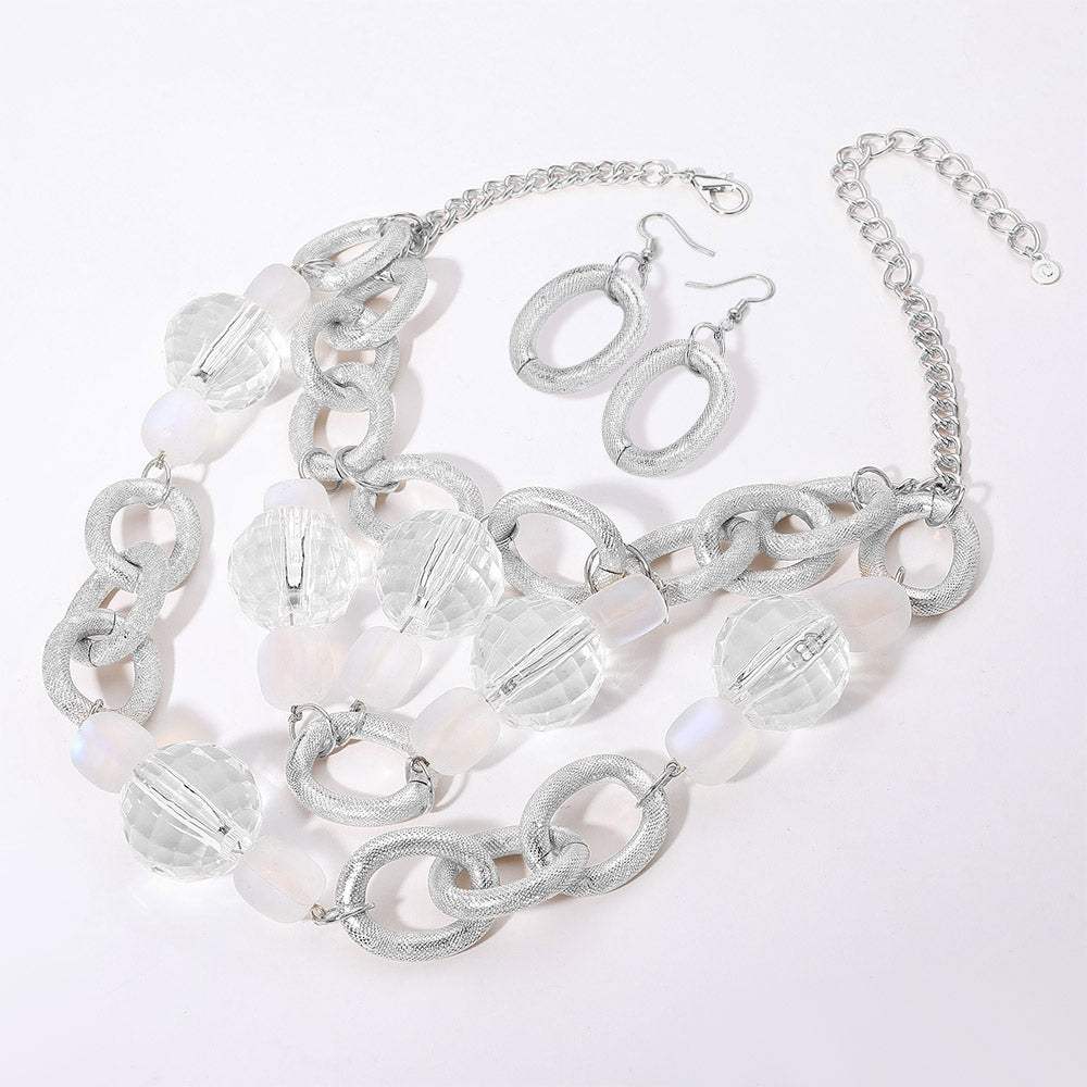 Chunky Acrylic Ball Textured Metal Ring Abstract Chandelier Statement Necklace - Madeline Love - Flyclothing LLC